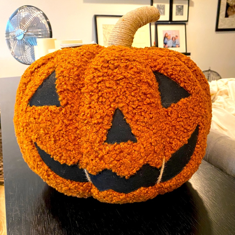 New Sold Out Pottery Barn Jack o’ Lantern Plush Halloween Pumpkin Pillow large